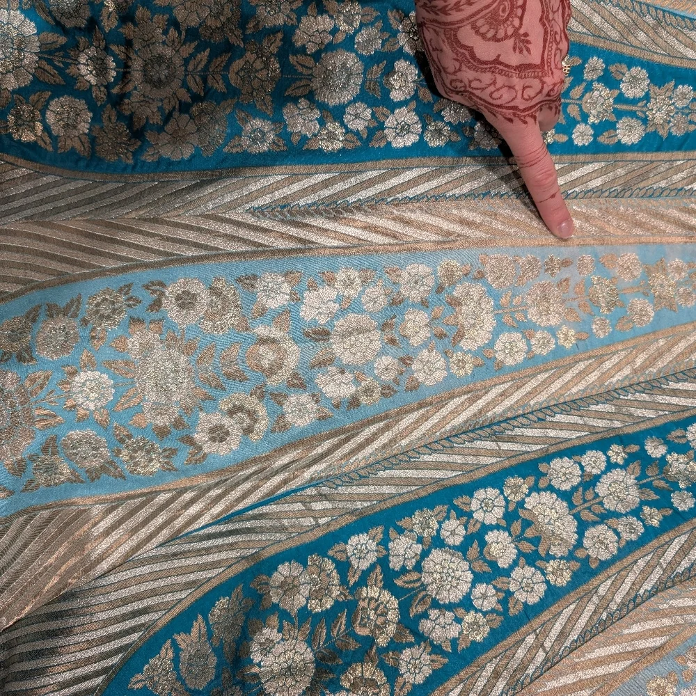 Aqua Banarasi Weave Lehenga Choli - Picture 8 of 8